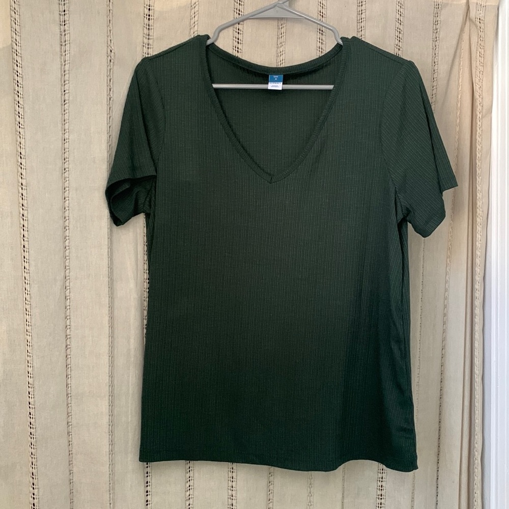 Green Ribbed V-Neck